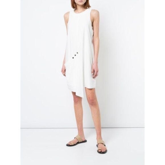 Tibi Asymmetrical Sleeveless 3 Snap Shift Dress Black Sz O Contemporary Artsy - Picture 4 of 10